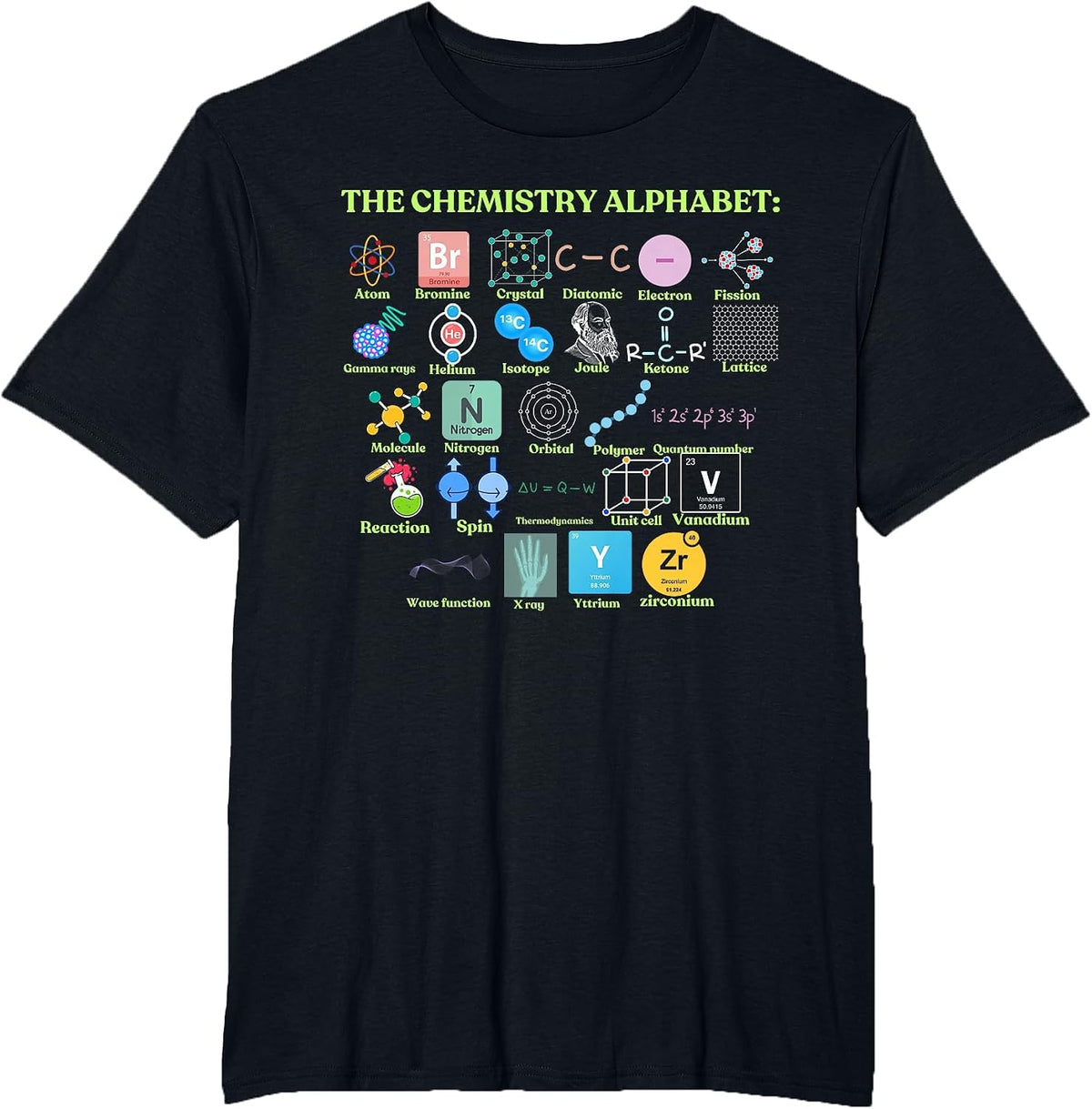 The Chemistry Alphabet, Cool STEM, Science and Chemistry T-Shirt - Black