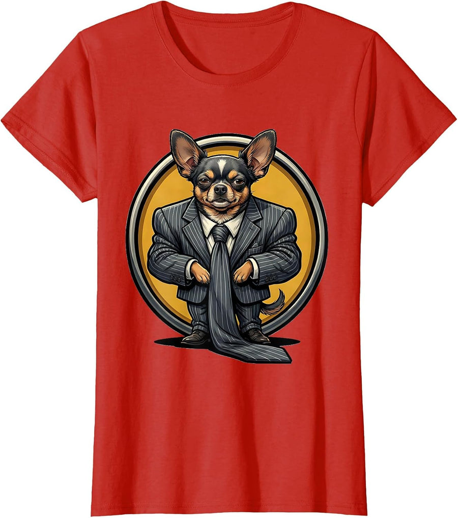 Women's Funny Chihuahua in Oversized Business Suit T-Shirt - Red