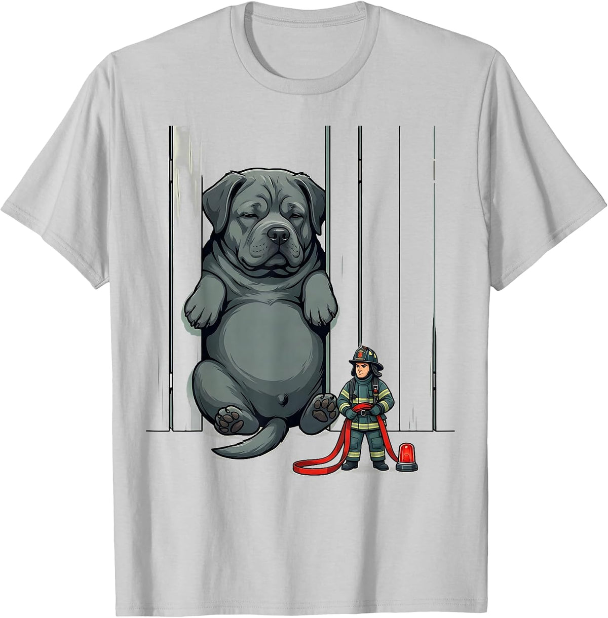Men's Dog In Fence Firefighter Rescue Humor Novelty T-Shirt - Silver Grey