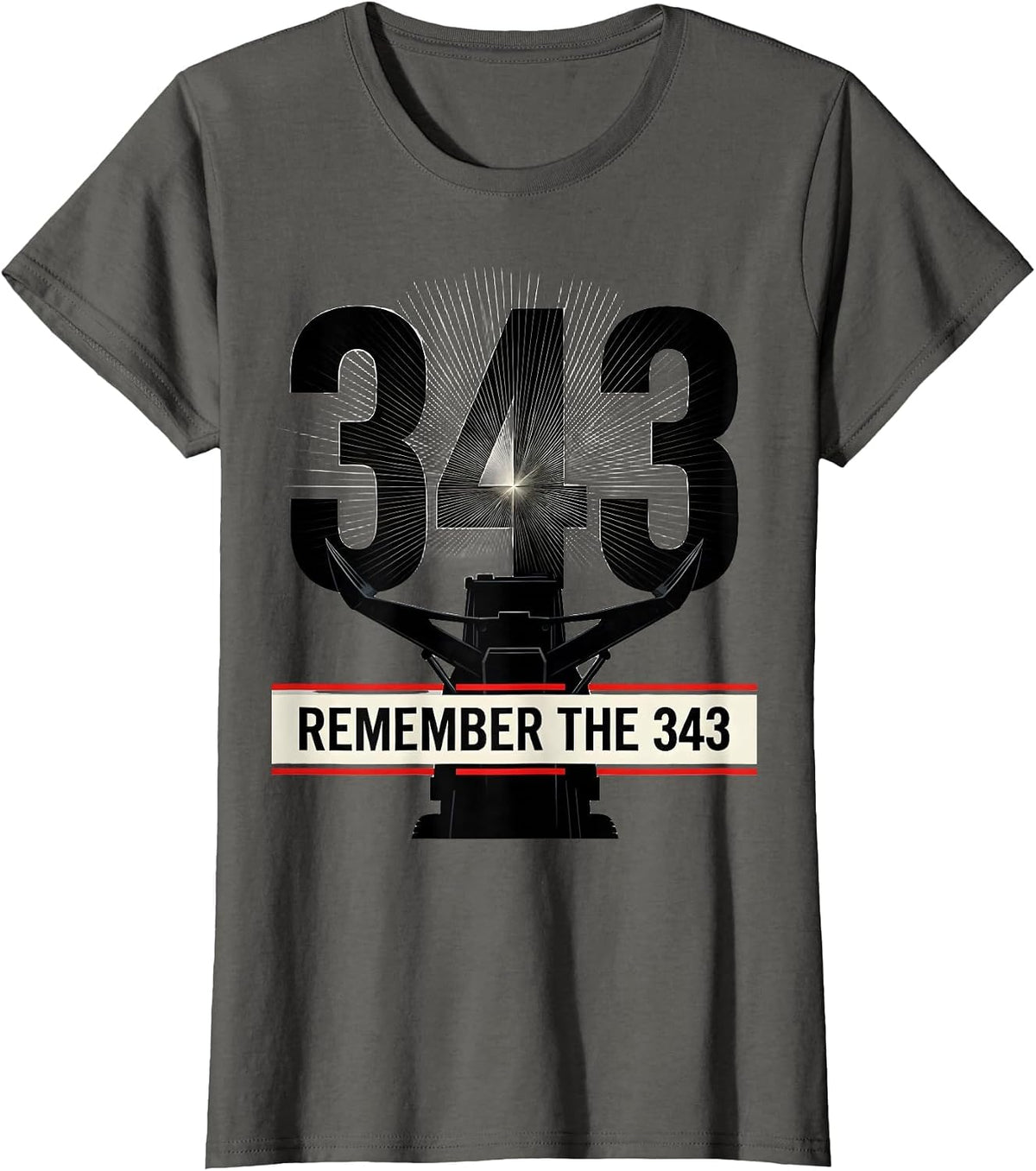 Women's Remember The 343 Geometric Firefighter Tribute Pride T-Shirt - Asphalt Grey