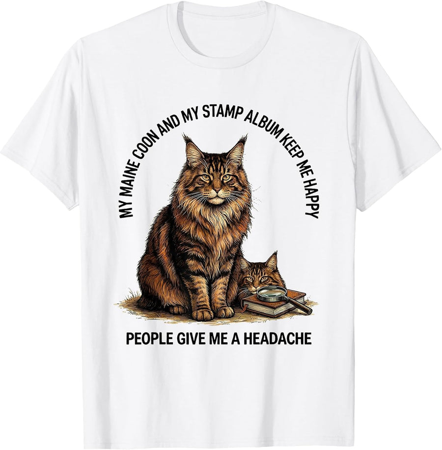 Men's My Maine Coon Keeps Me Happy Funny Cat Lover Humor T-Shirt - White