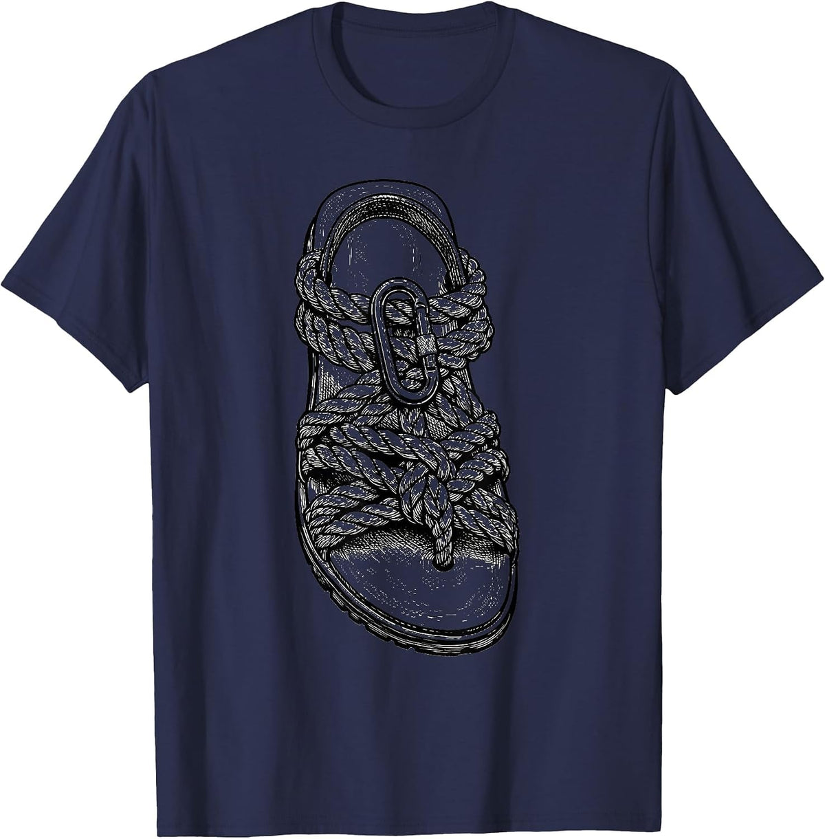 Men's Outdoor Adventure Sandal Climbing Rope Carabiner T-Shirt - Navy Blue