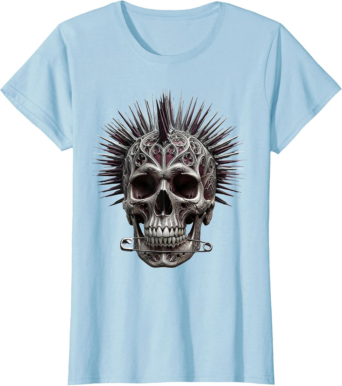 Punk Mohawk Skull Safety Pin Earring Design T-Shirt - Baby Blue