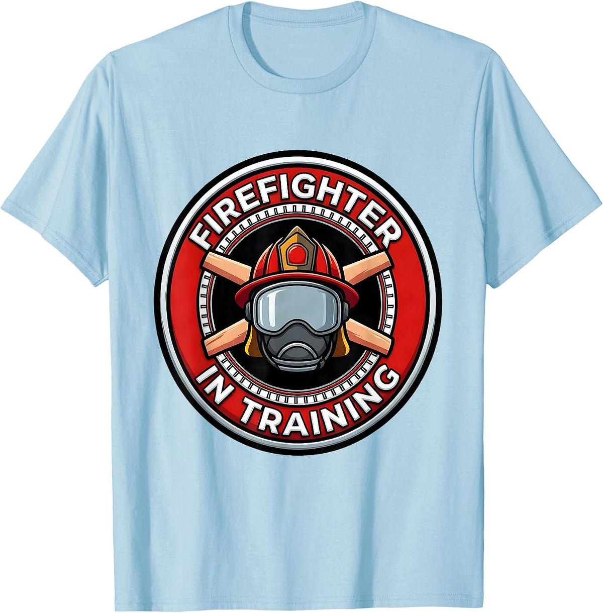 Men's Firefighter In Training Cartoon Toddler Boy Fire Truck T-Shirt - Baby Blue
