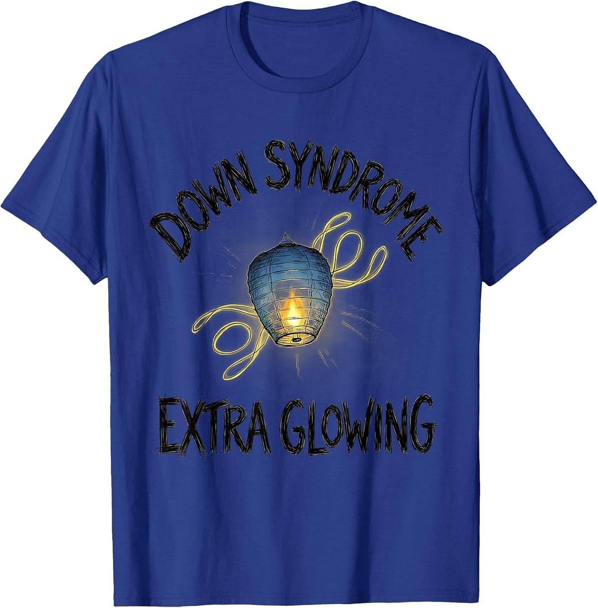 Down Syndrome Extra Glowing Hand-Sketched Awareness Support T-Shirt - Royal Blue
