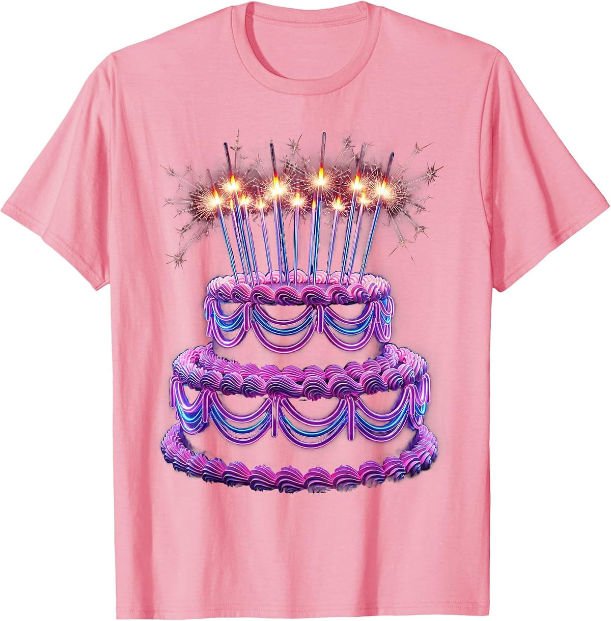 Men's 21st Birthday Cake Sparkler Candles Graphic T-Shirt - Pink