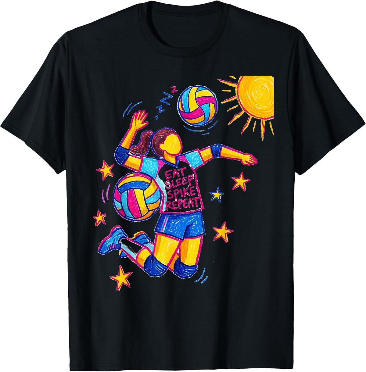 Men's Eat Sleep Spike Repeat Volleyball Design T-Shirt - Black