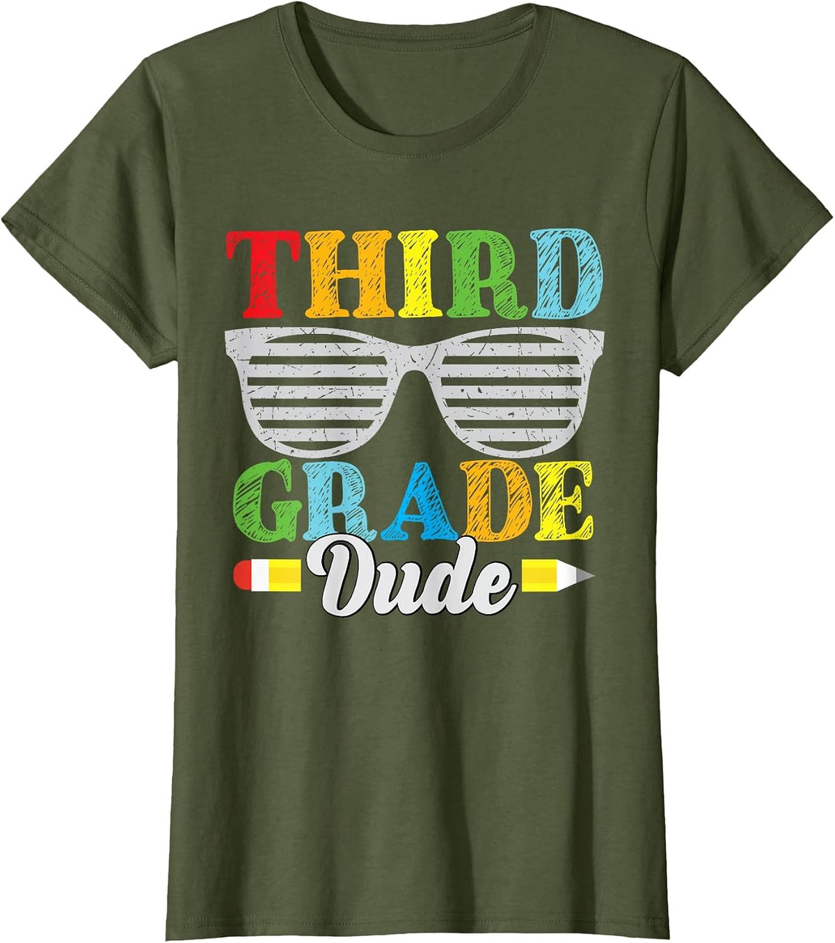 Third Grade Dude Funny Back to School Kids Toddlers T-Shirt - Olive Green