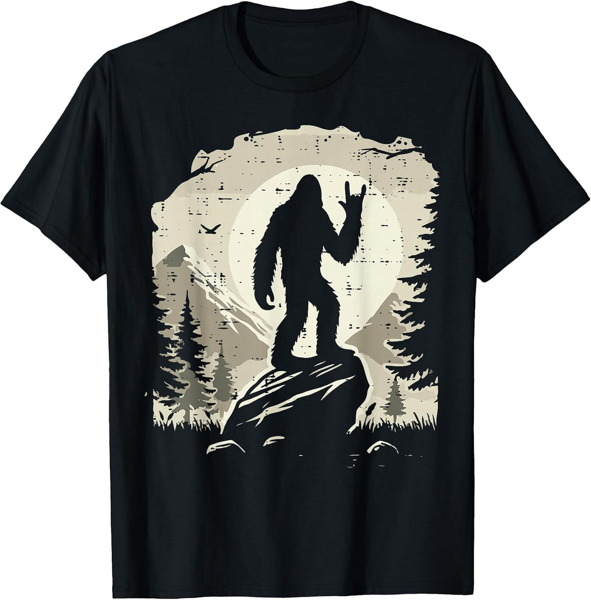 Sasquatch Rock Hand Moon Bigfoot Rocker Punk Men Boys Kids T-Shirt - Black