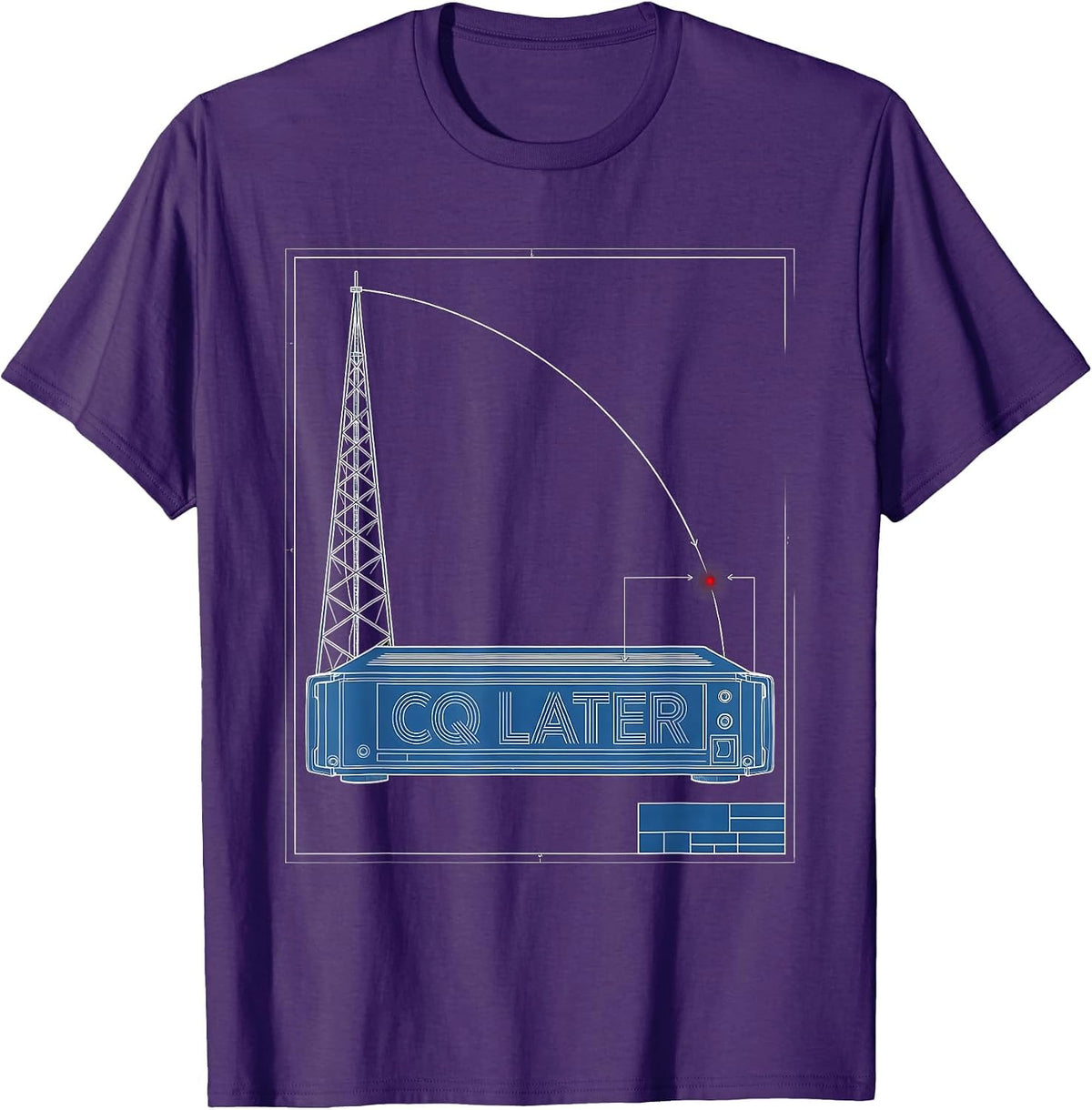 Men's CQ Later Technical Blueprint Ham Radio Operator Humor Gift T-Shirt - Purple