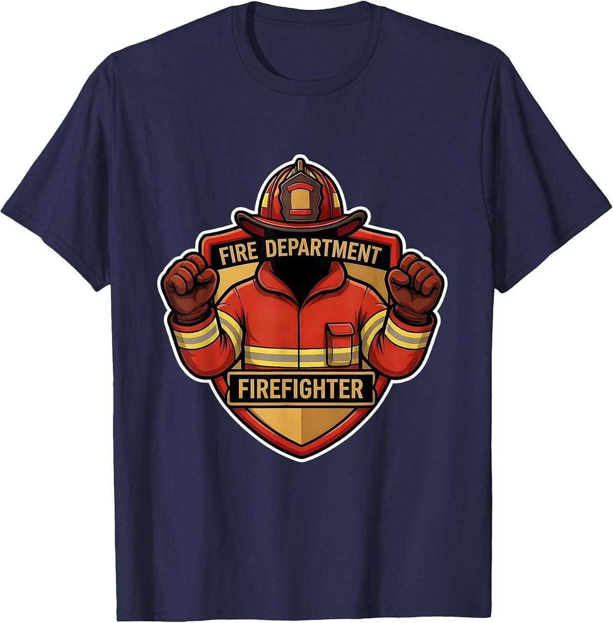 Men's FIRE DEPARTMENT FIREFIGHTER Cartoon Fireman Pride Halloween T-Shirt - Navy Blue