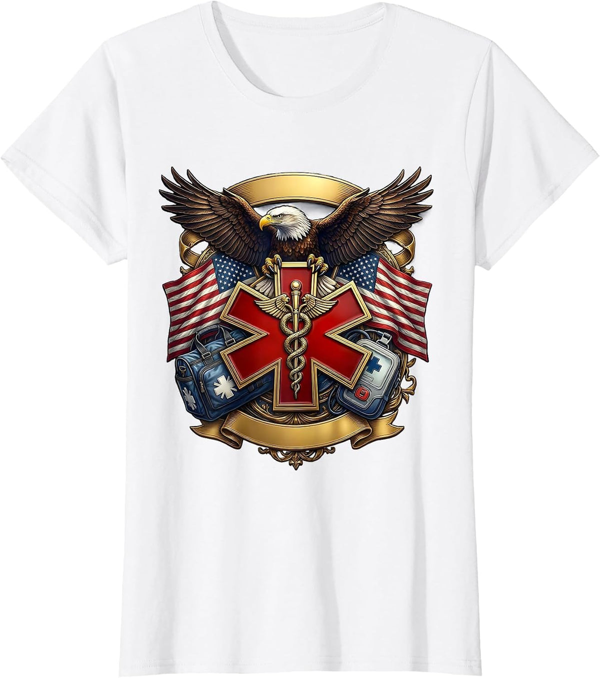 EMT Paramedic Night Run Graphic Design T-Shirt - White