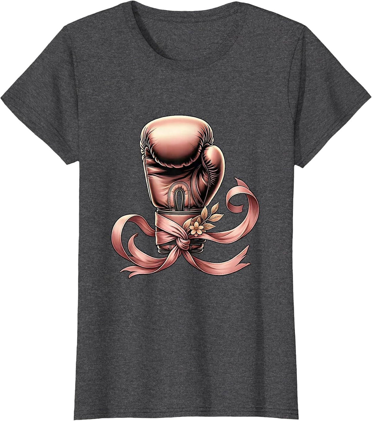 Women's Pink Ribbon Boxing Fist Breast Cancer Awareness T-Shirt - Dark Heather Grey