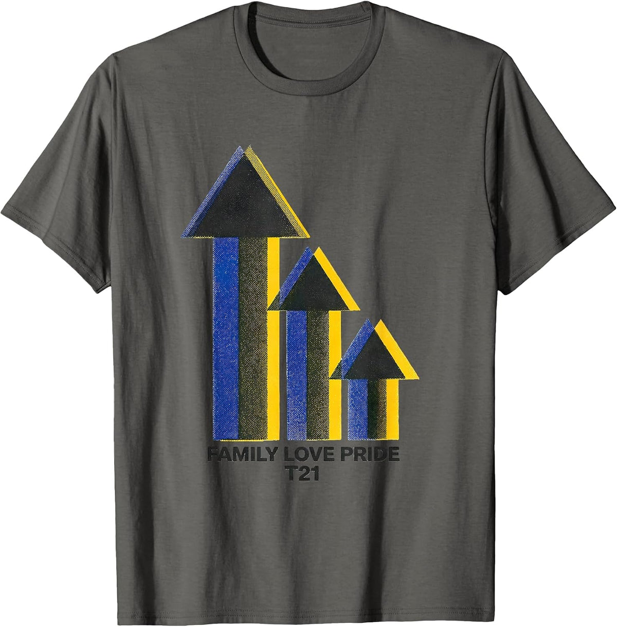 Men's Family Love Pride T21 Risograph Down Syndrome Awareness T-Shirt - Asphalt Grey
