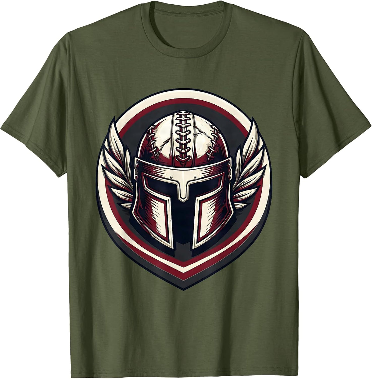 Rugby Warrior Helmet Graphic Design T-Shirt - Olive Green