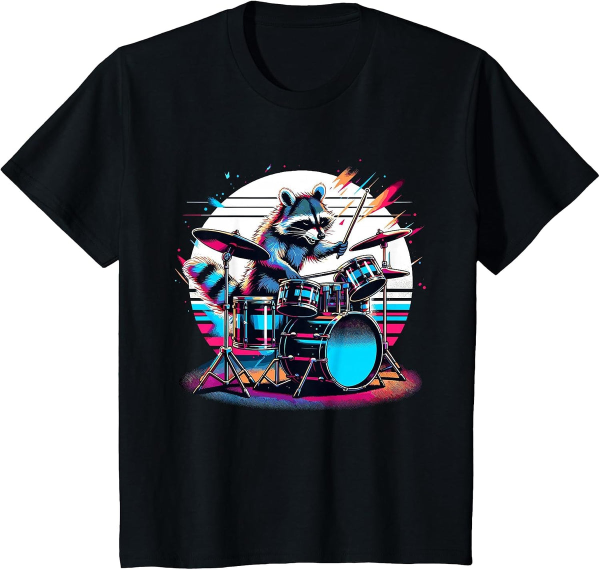 Raccoon Playing Drums Teacher Drummer Novelty Funny Drummer T-Shirt - Black