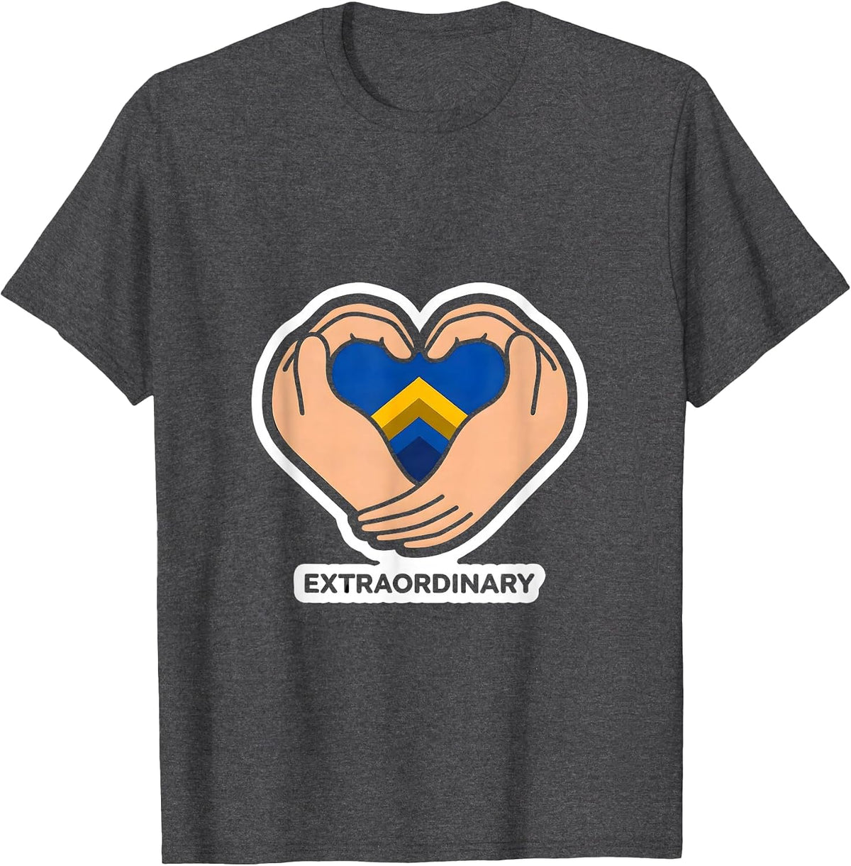Extraordinary Heart Hands Down Syndrome Awareness Family T-Shirt - Dark Heather Grey