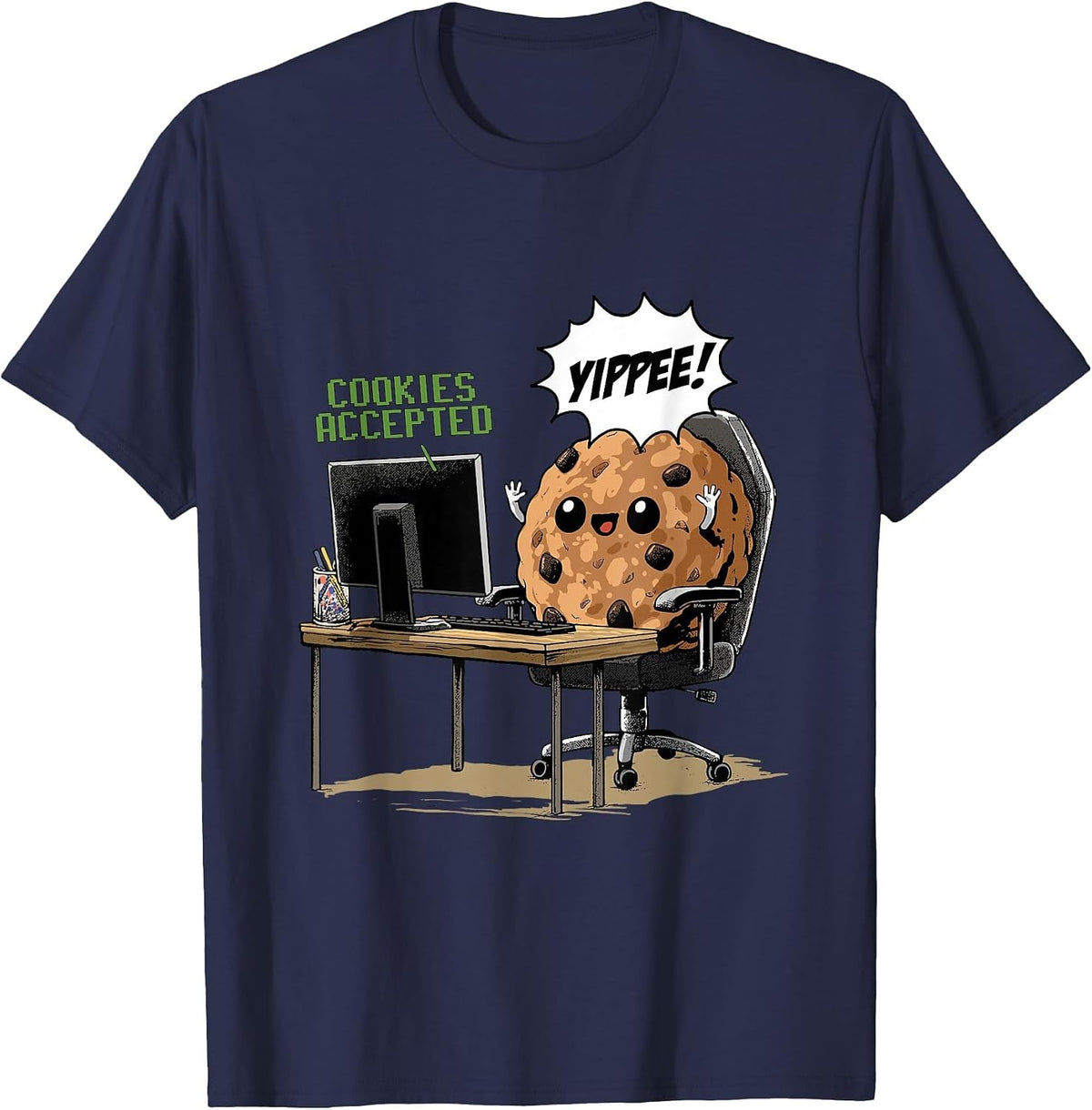 Cookies Accepted Nerd Shirt Funny Computer Internet Coder T-Shirt, Men, Navy Blue, Medium - As Pictured