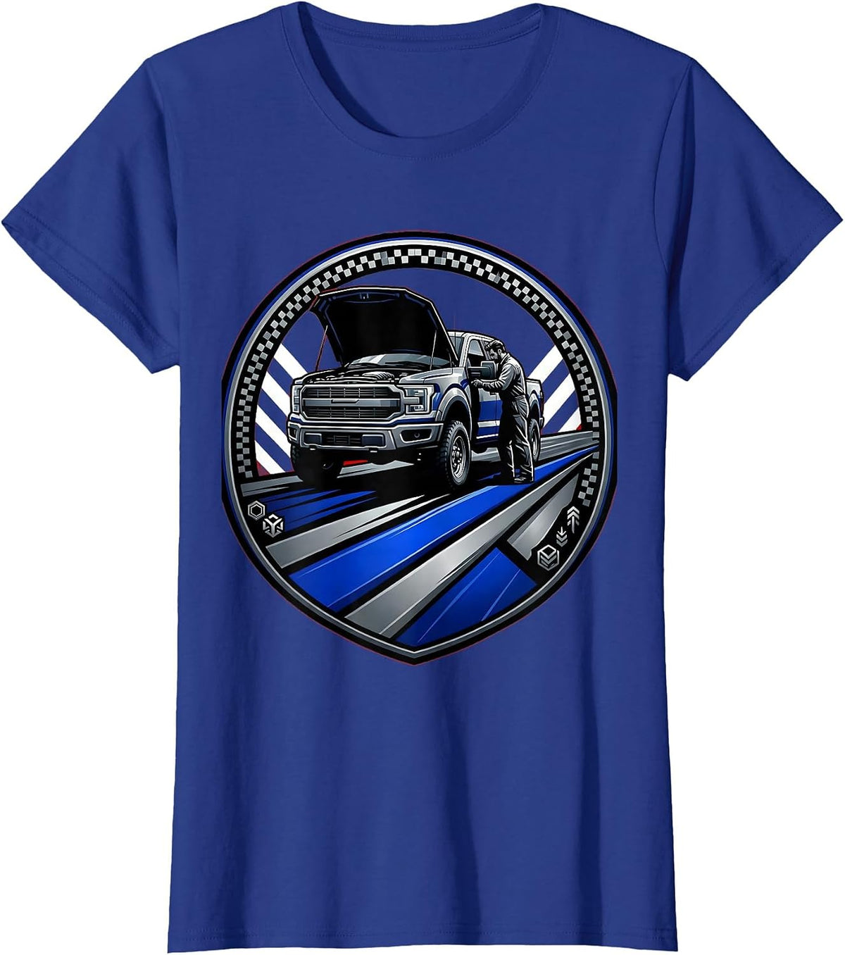 Women's Valley Forge Automotive Mechanic Under Truck Hood T-Shirt - Royal Blue