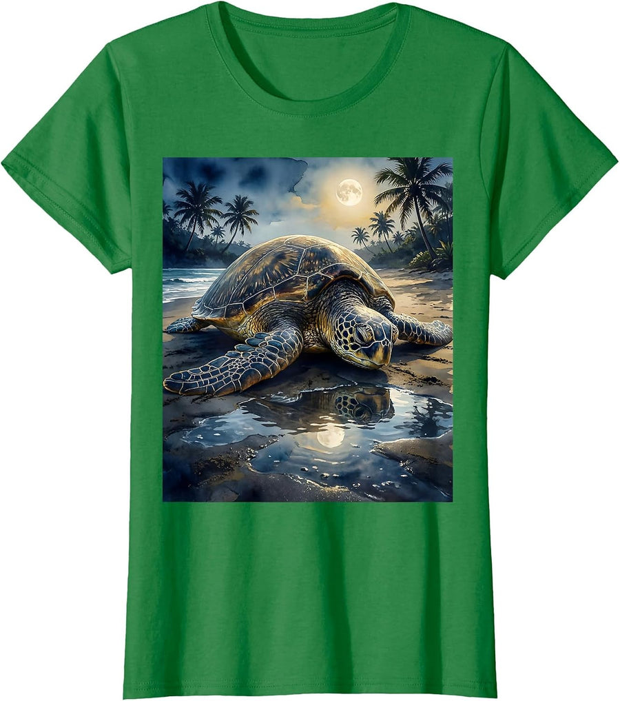 Women's Costa Rica Leatherback Sea Turtle Nesting Beach T-Shirt - Kelly Green