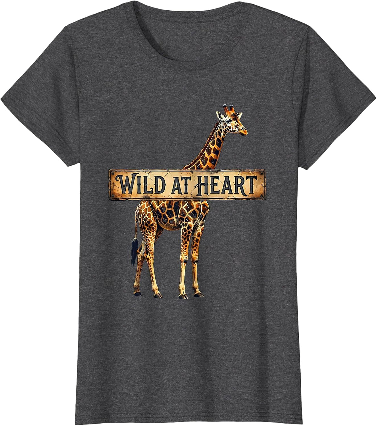 Women's Wild at Heart Giraffe Print Nature Design T-Shirt - Dark Heather Grey