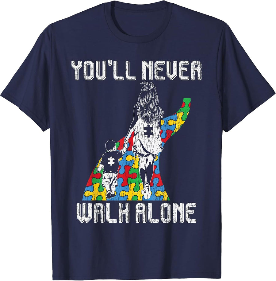 Autism Awareness Mother Son Autistic Kids Boys Autism Mom T-Shirt - Navy Blue