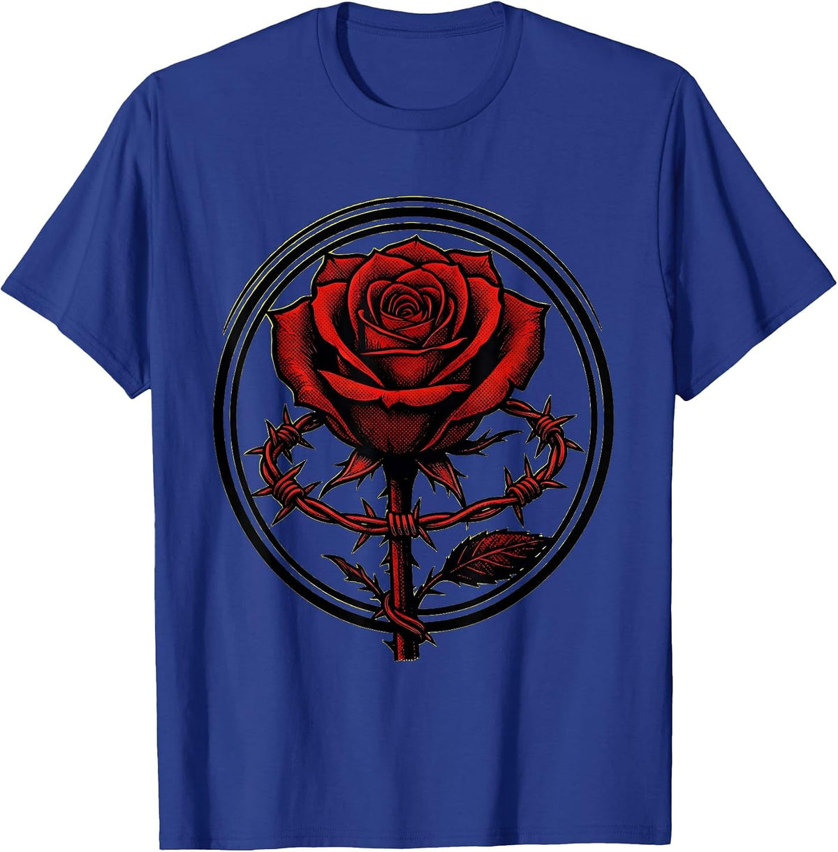 Barbed Wire Rose Punk Rock Graphic Design T-Shirt - Royal Blue