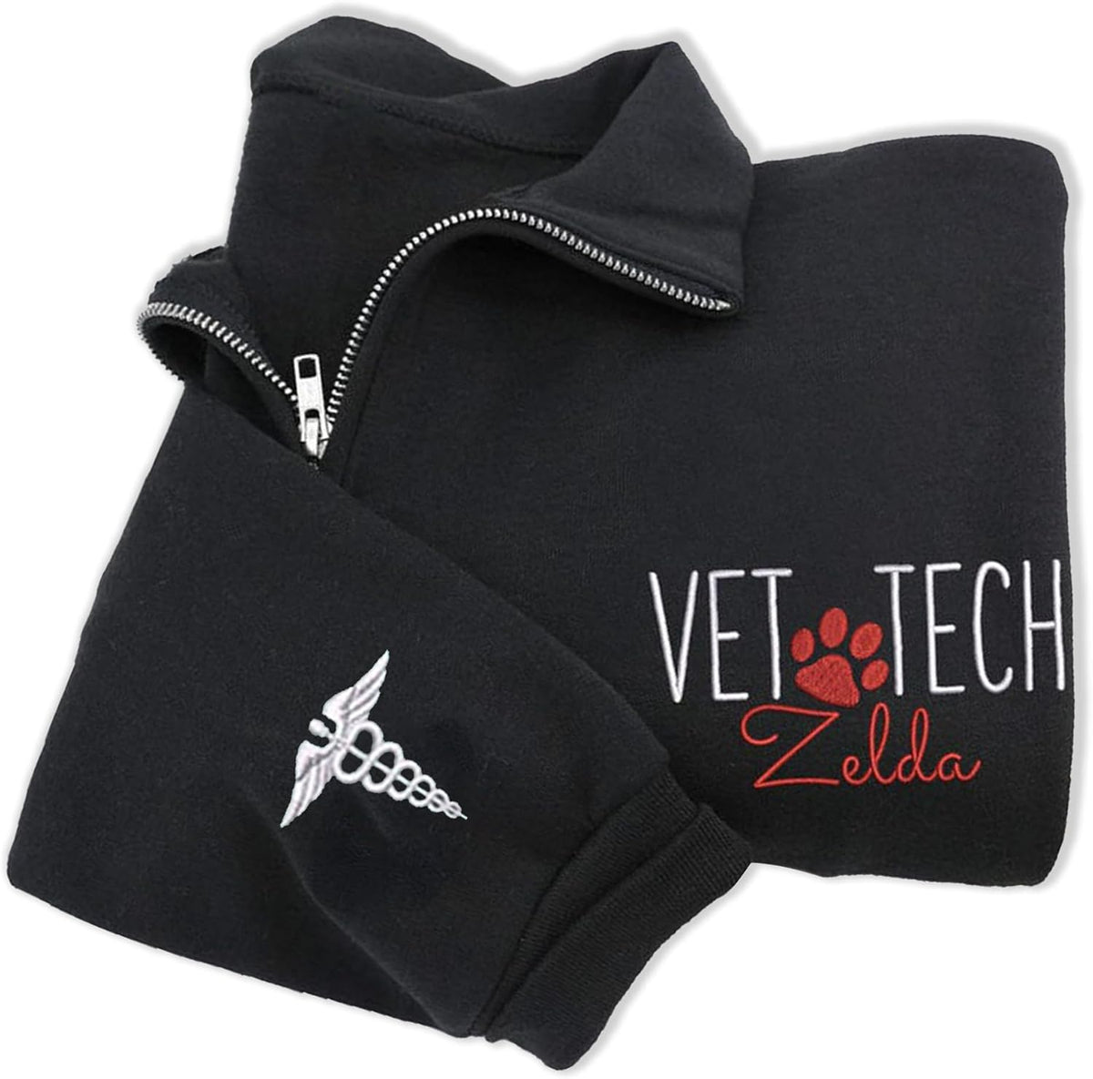 Custom Embroidered Vet Tech Quarter Zip Sweatshirt – Custom Name Uniform for Pet Clinic Team - M1