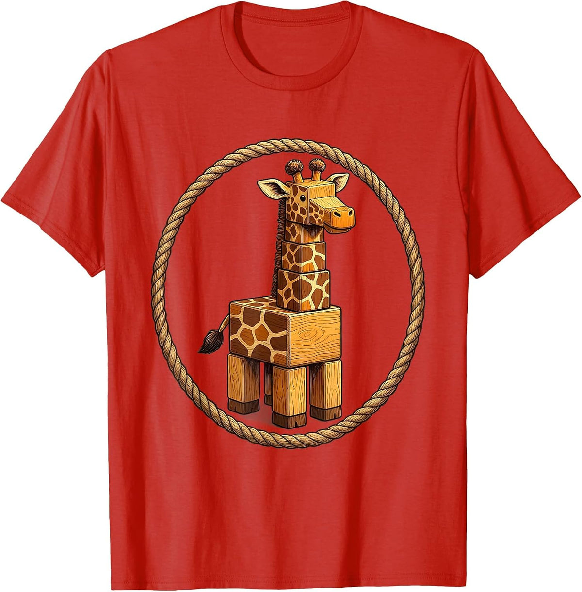 Giraffe Made of Stacked Wooden Blocks Art T-Shirt - Red