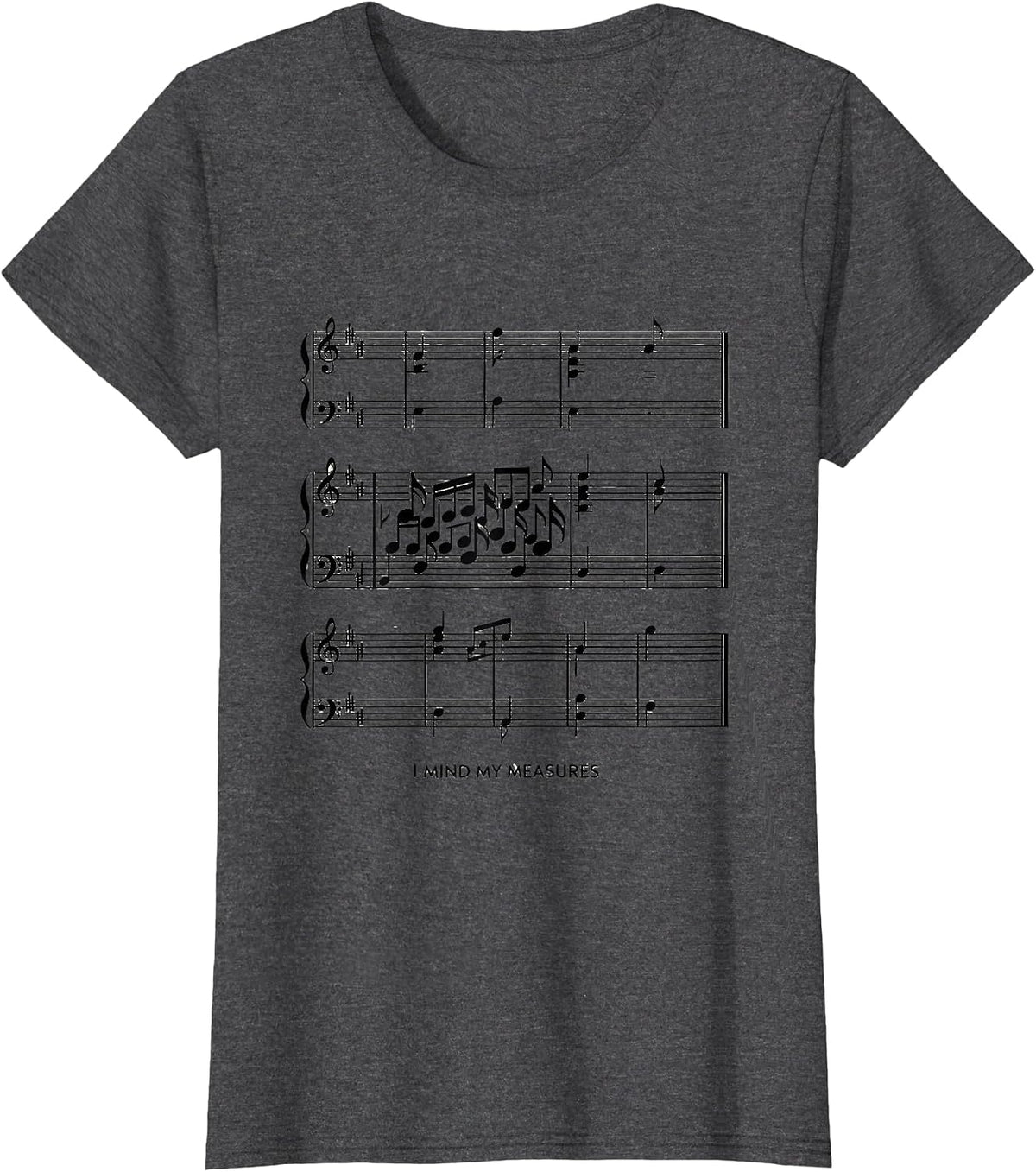 Women's I Mind My Measures Funny Musician Band Member Music Teacher T-Shirt - Dark Heather Grey