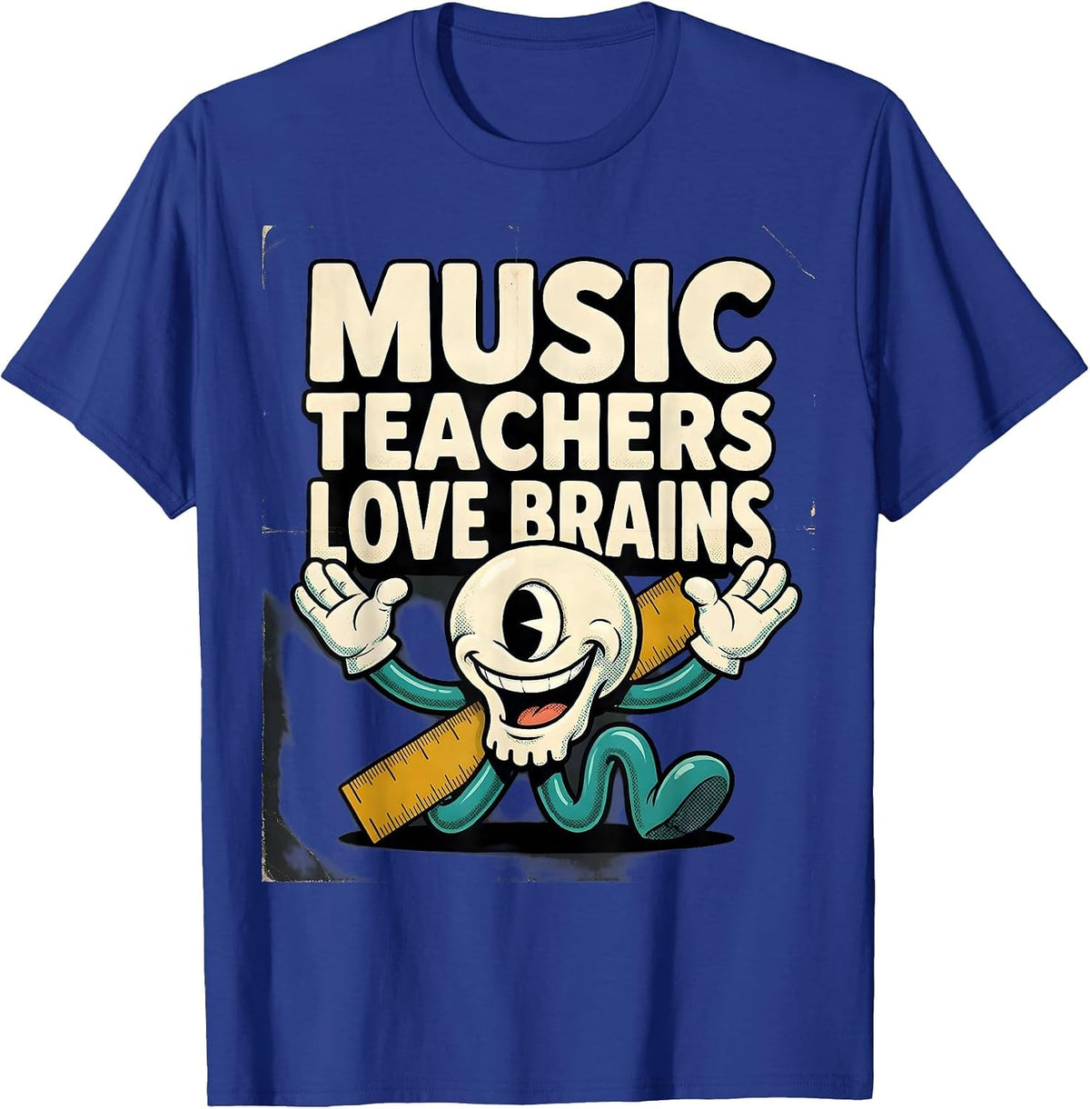 Men's Music Teachers Love Brains Retro Cartoon Teacher Halloween T-Shirt - Royal Blue