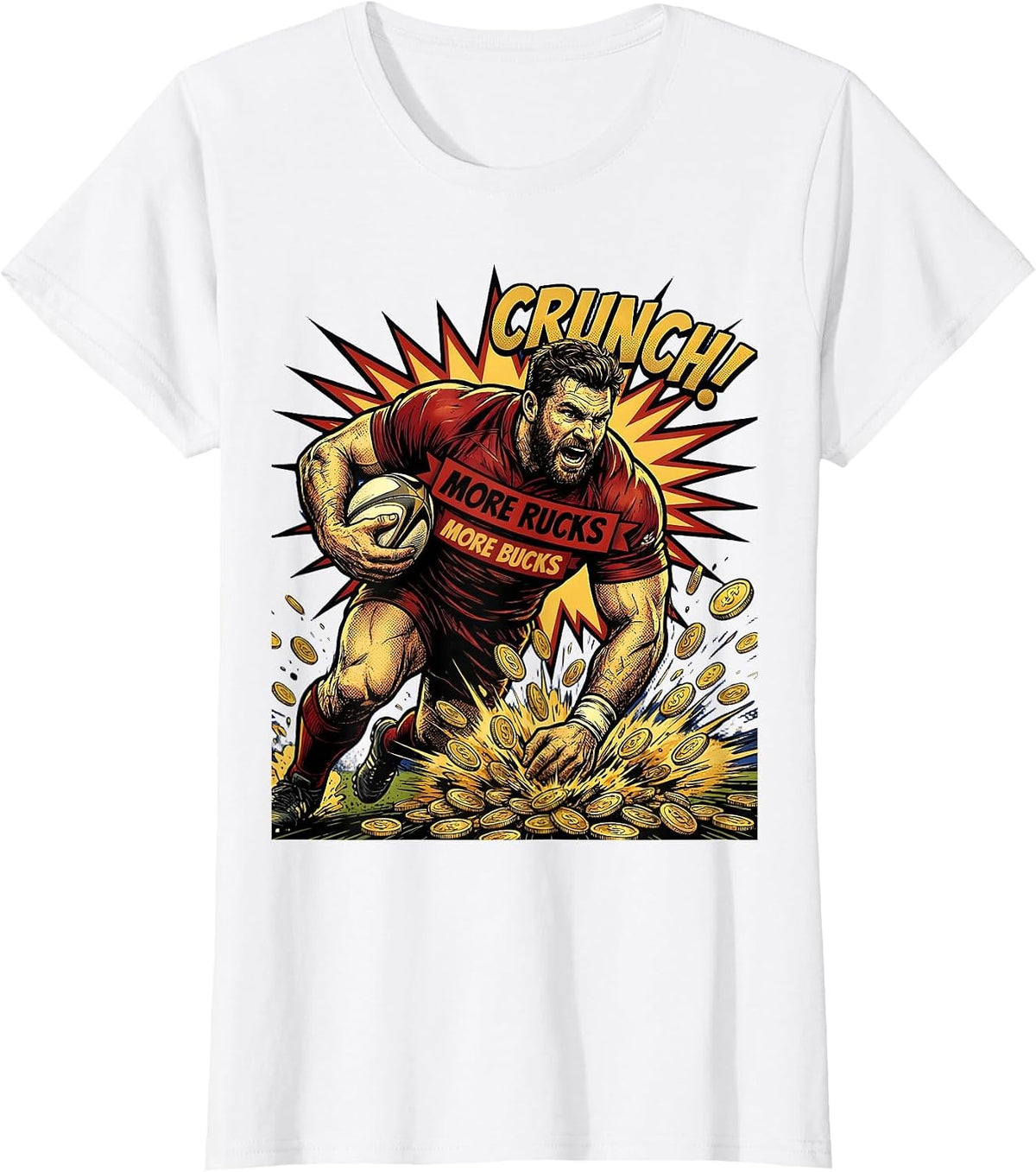 More Rucks More Bucks Rugby Graphic Design T-Shirt - White