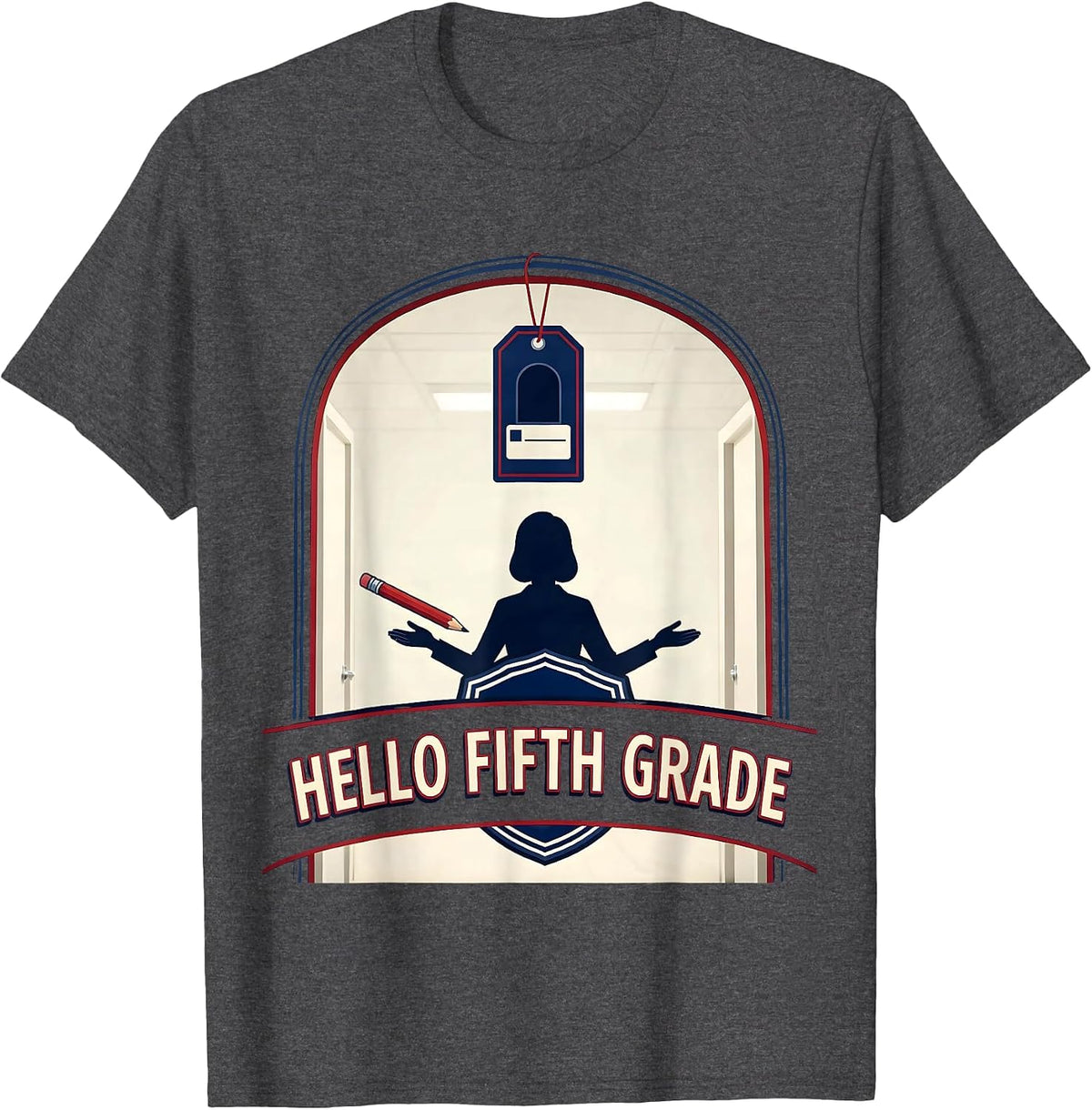 Hello Fifth Grade Playful First Day of School Girl Emblem T-Shirt - Dark Heather Grey