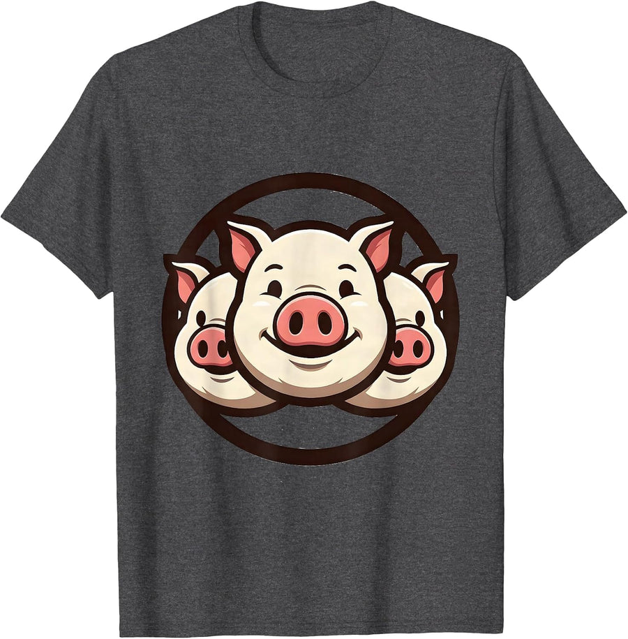 Men's Pig Mascot Logo Funny Pig Lover Novelty Humor T-Shirt - Dark Heather Grey