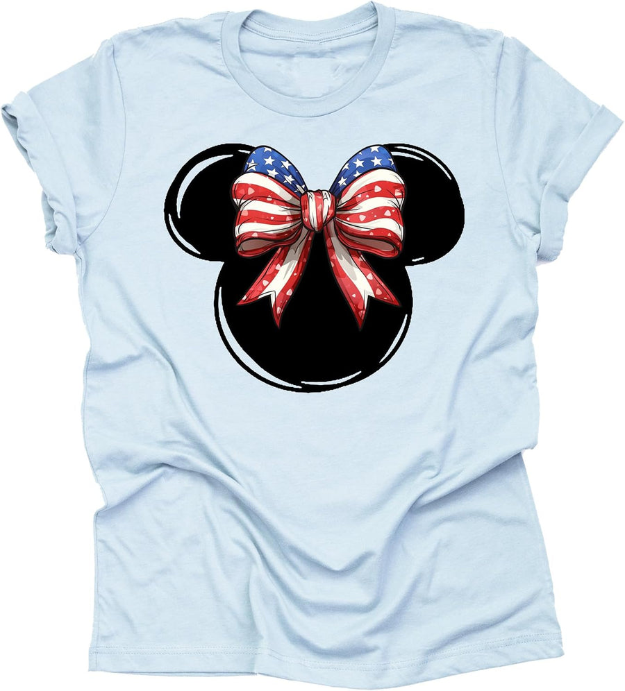 AMAZING RETRO July 4th Shirt, Independence Day Big Bow Red White and Blue Mickey Unisex Shirt Short Sleeve T-Shirt - As