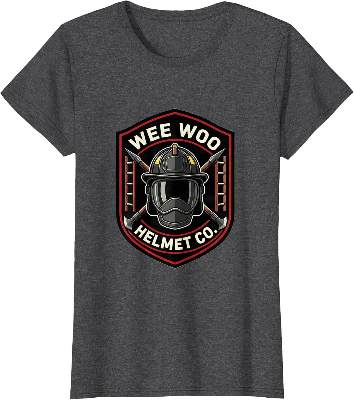 Women's WEE WOO HELMET CO Firefighter Crew Emblem Fire Department T-Shirt - Dark Heather Grey