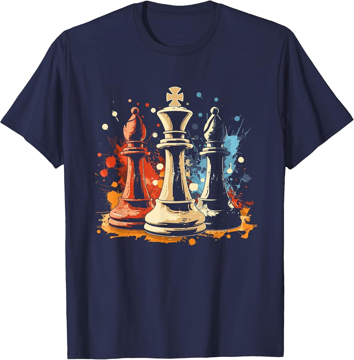 Chess Bishop and King Graffiti T-Shirt - Navy Blue