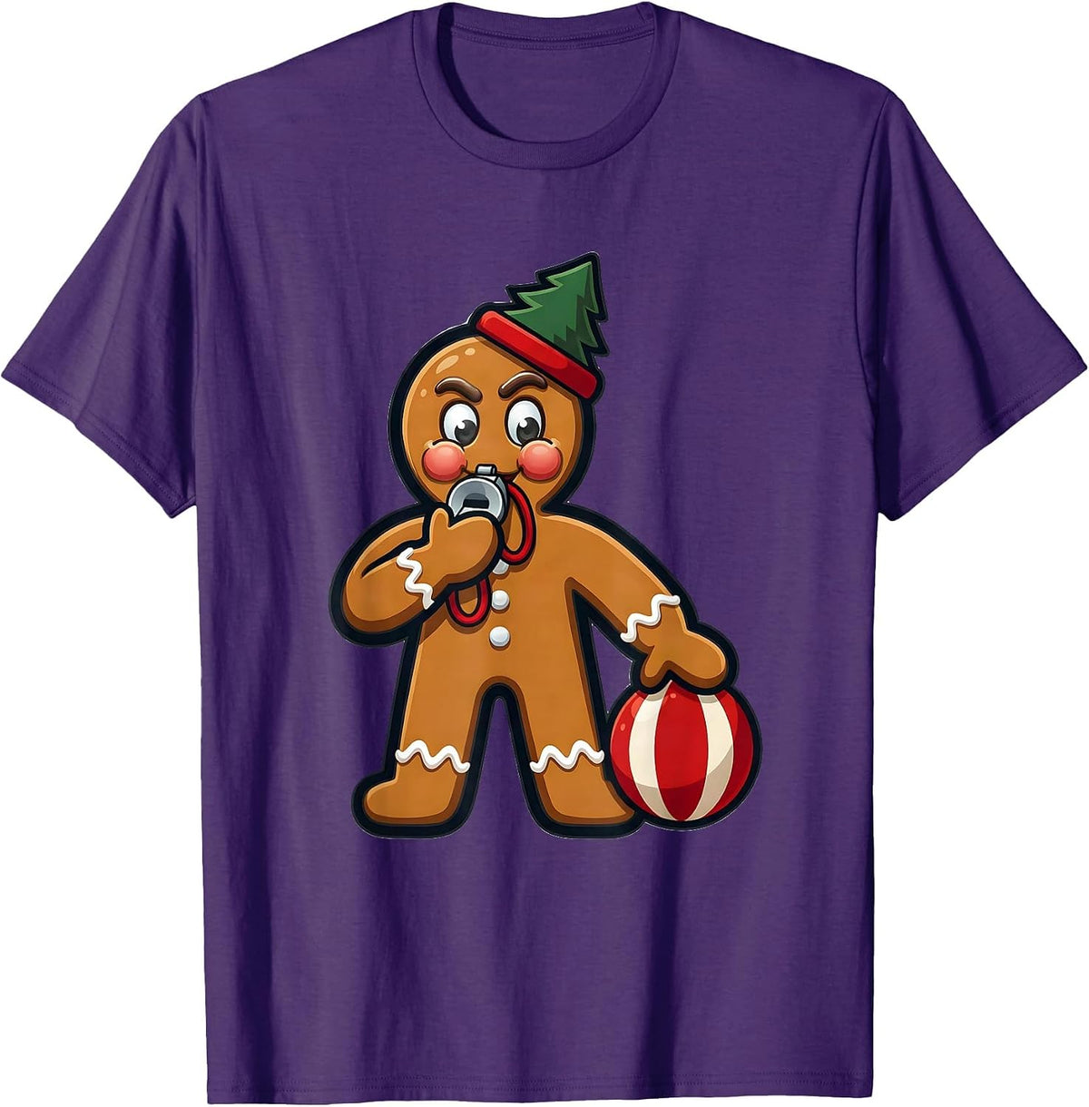 Gingerbread PE Teacher Mascot Cheerful Festive Holiday T-Shirt - Purple