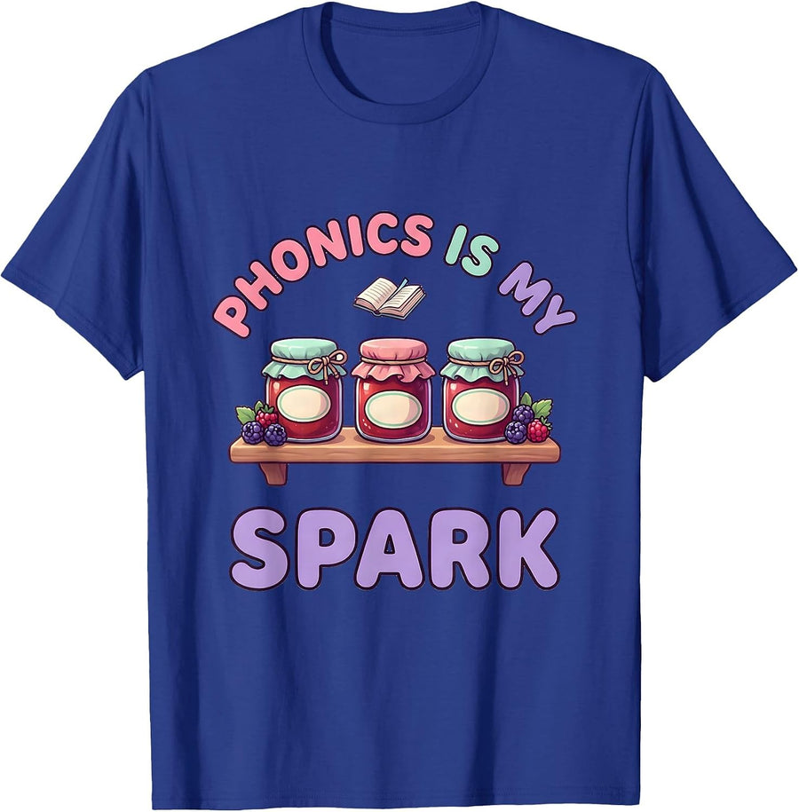 Phonics Is My Spark Cute Kawaii Reading Teacher Literacy T-Shirt - Royal Blue