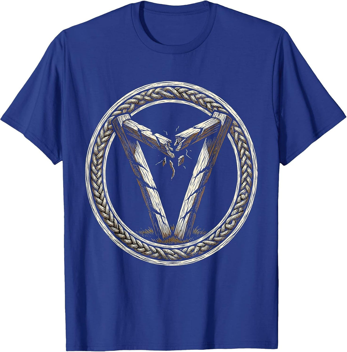 Broken Rugby Goalposts Graphic Design T-Shirt - Royal Blue