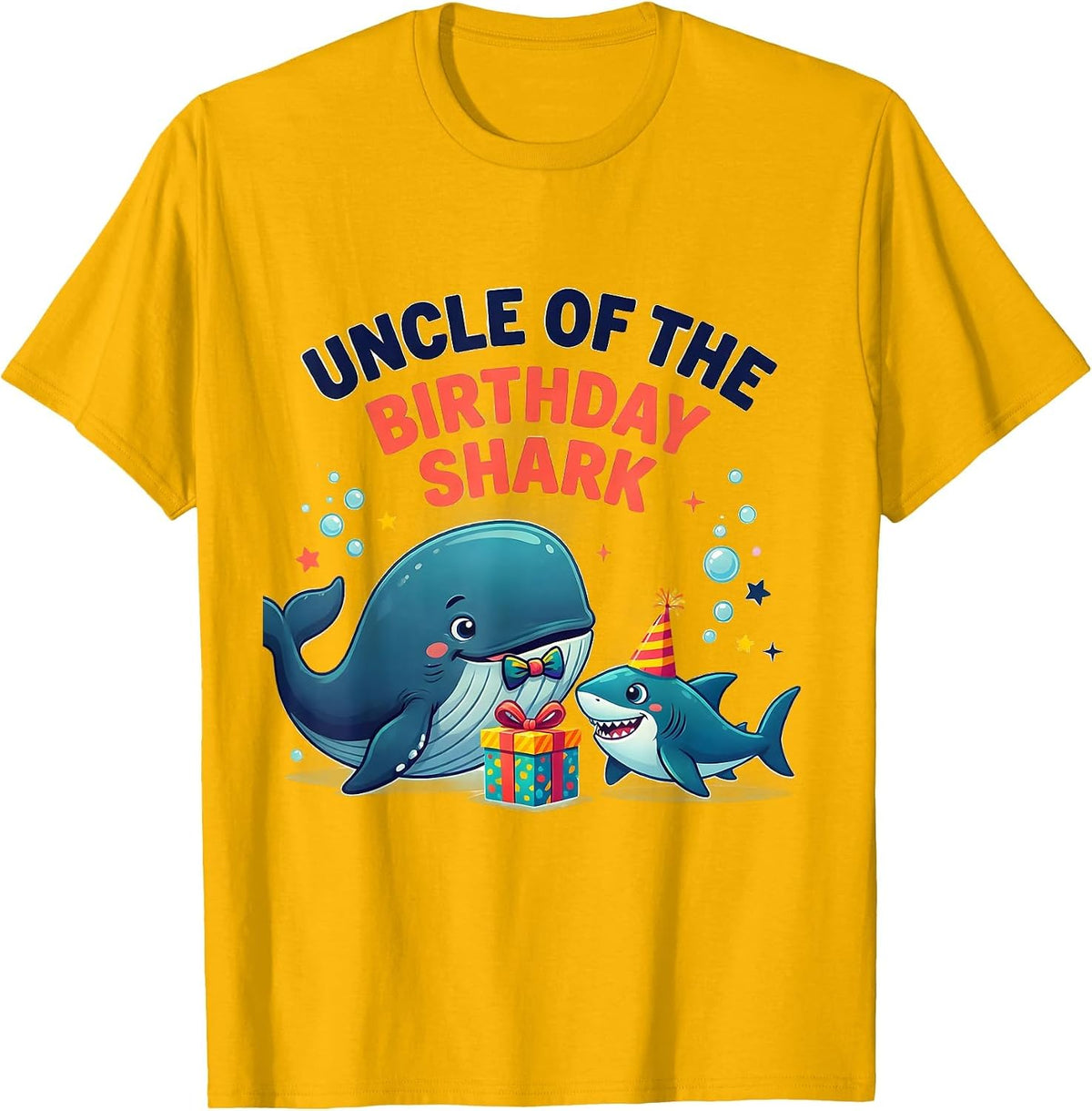 Uncle Of The Birthday Shark Colorful Family Matching T-Shirt - Golden Yellow