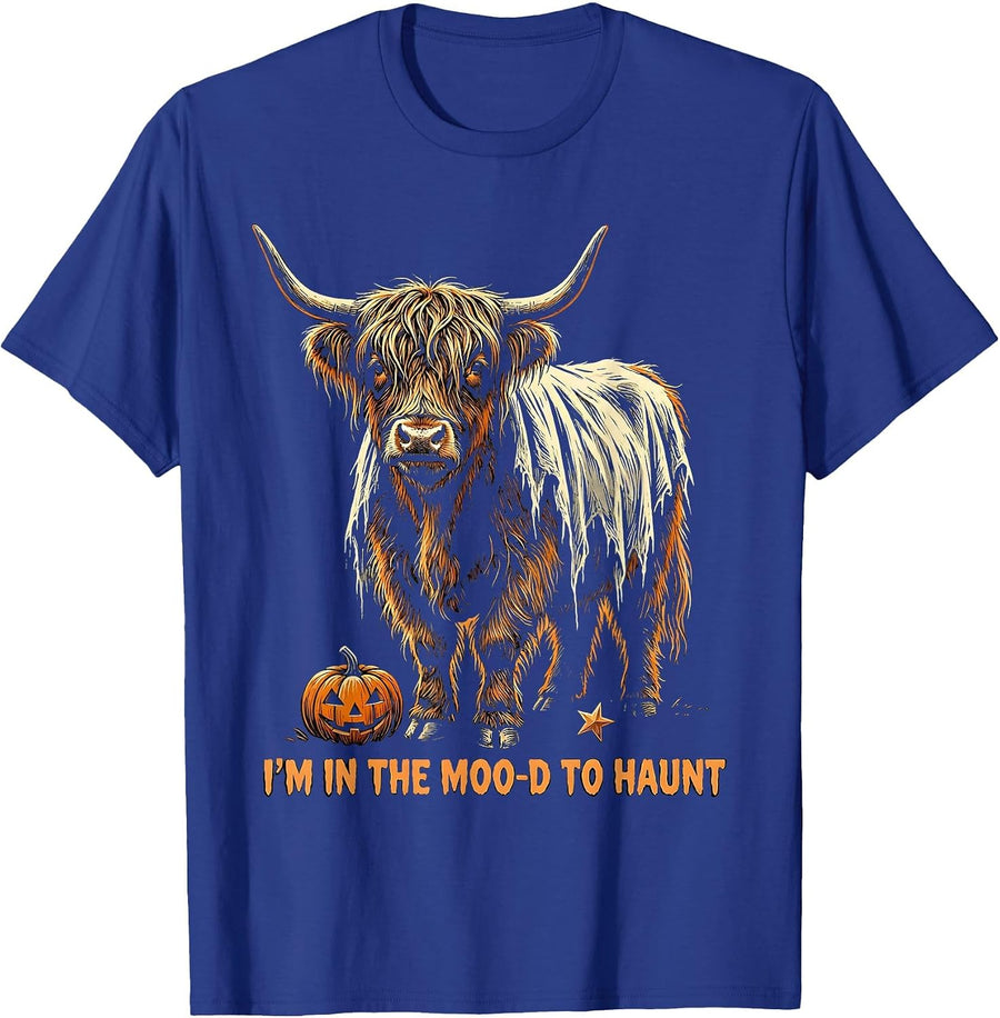 I'm In The Moo-d To Haunt Funny Highland Cow Halloween Ghost T-Shirt - Royal Blue