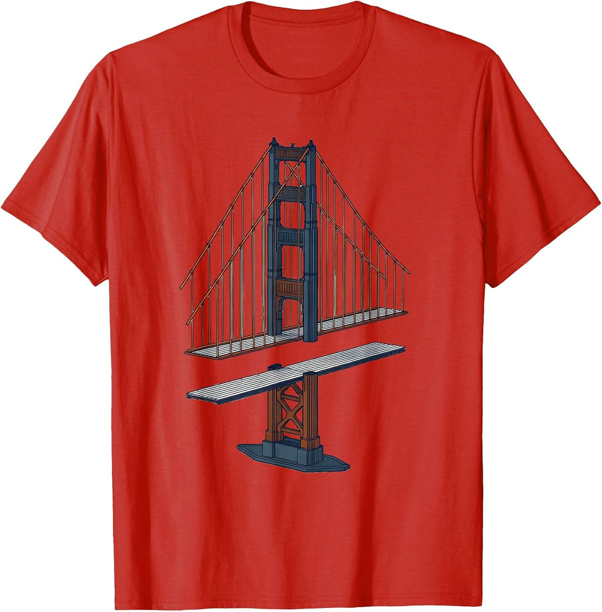 Men's Golden Gate Bridge Exploded View Souvenir San Francisco T-Shirt - Red