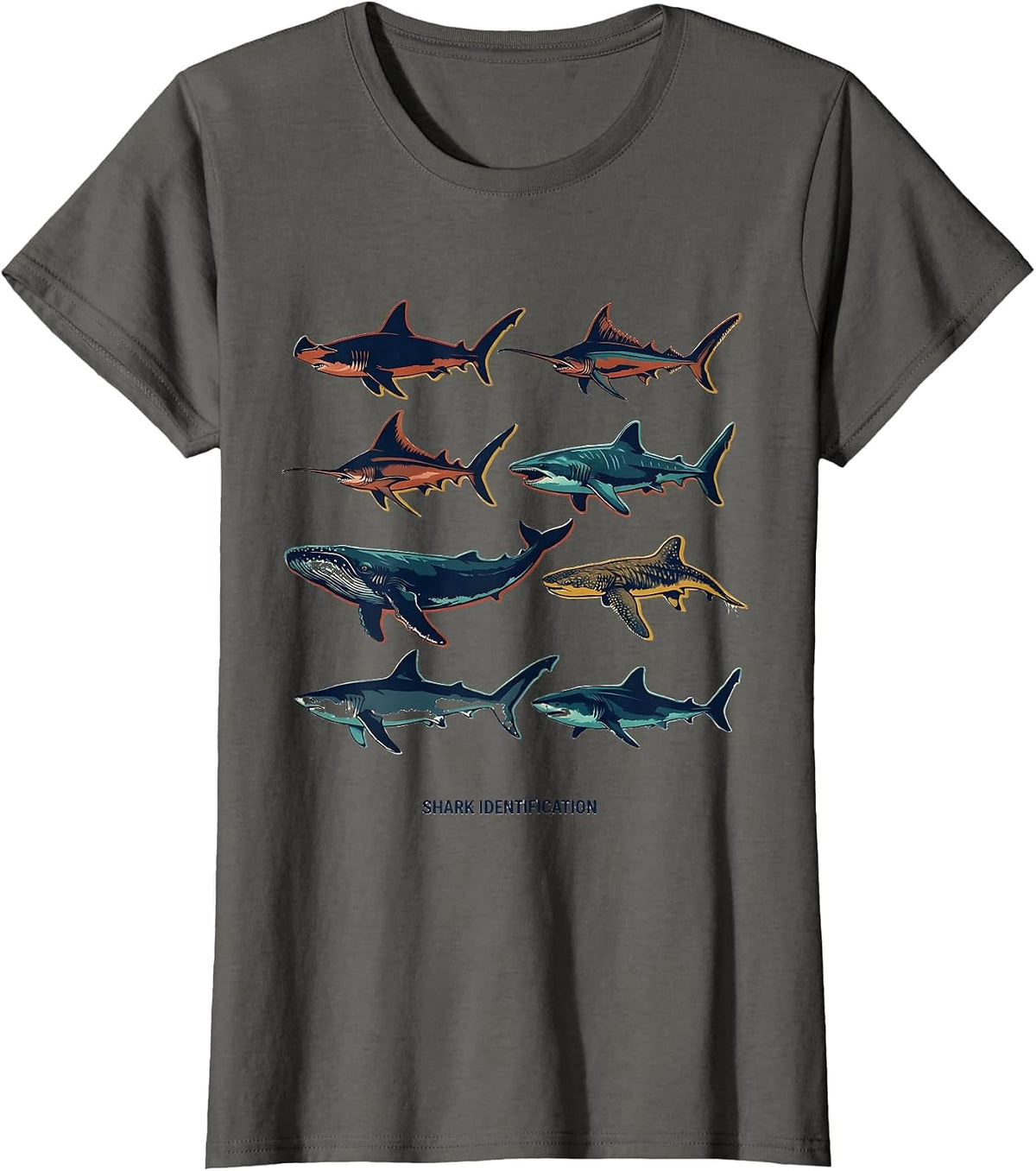 Women's Shark Identification Vintage Screenprint Marine Wildlife T-Shirt - Asphalt Grey