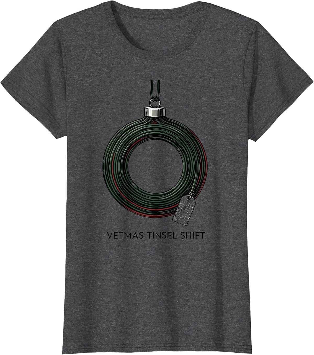 Vetmas Tinsel Shift Funny Veterinarian Christmas Vet Tech T-Shirt, Women, Dark Heather Grey, Small - As Pictured