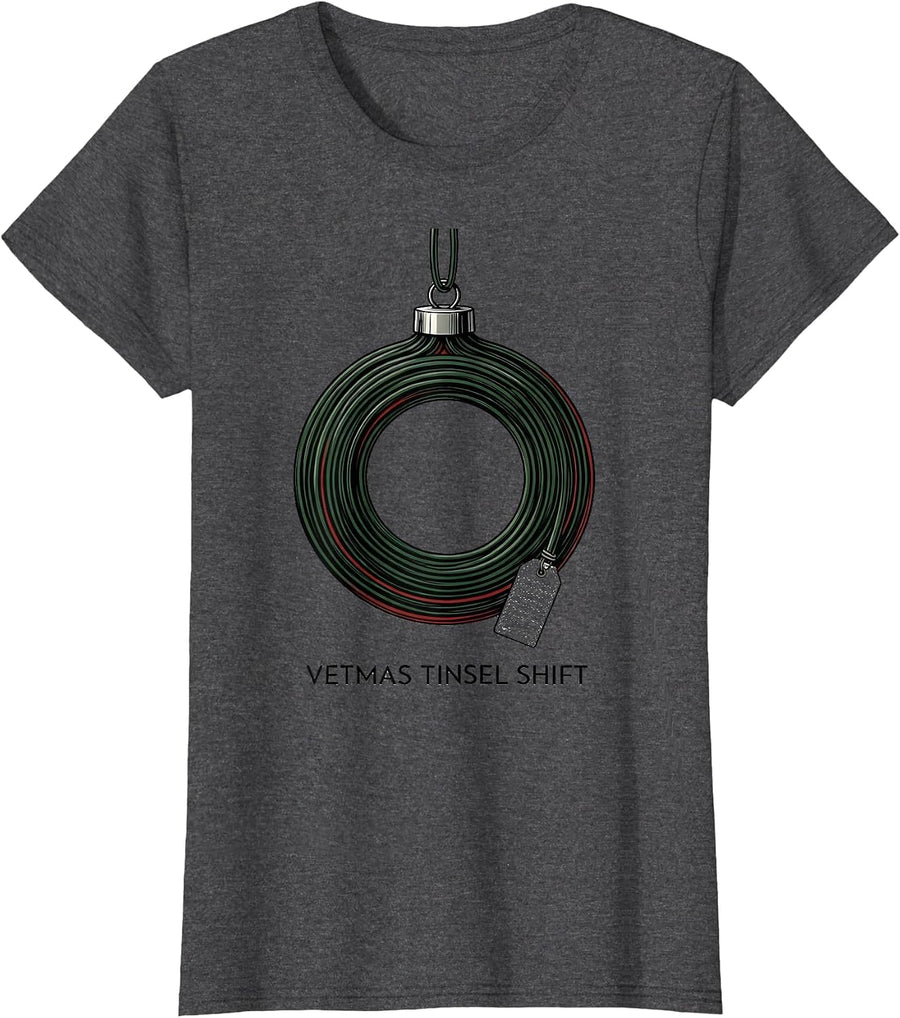 Vetmas Tinsel Shift Funny Veterinarian Christmas Vet Tech T-Shirt, Women, Dark Heather Grey, Small - As Pictured