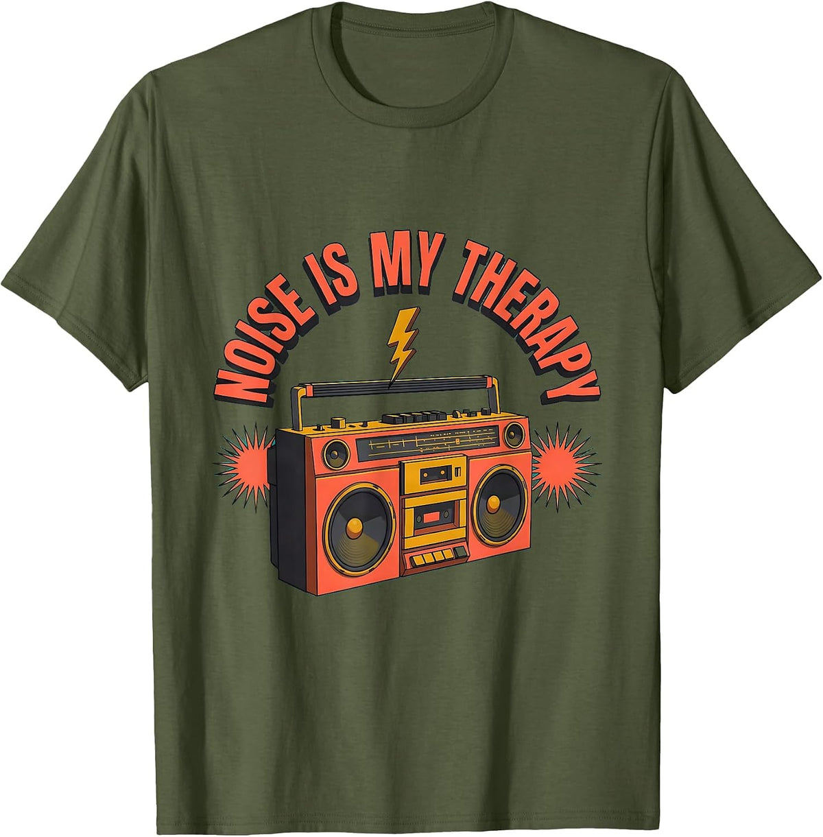 Noise Is My Therapy Punk Music Design T-Shirt - Olive Green