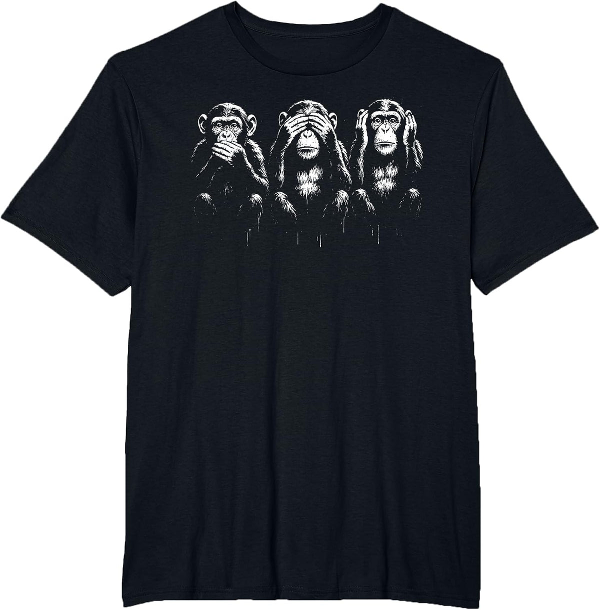 Three Wise Monkeys | Stencil Art - Speak See Hear No Evil T-Shirt - Black