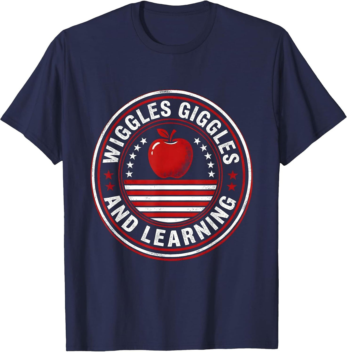 Wiggles Giggles and Learning PreK Teacher Design T-Shirt - Navy Blue