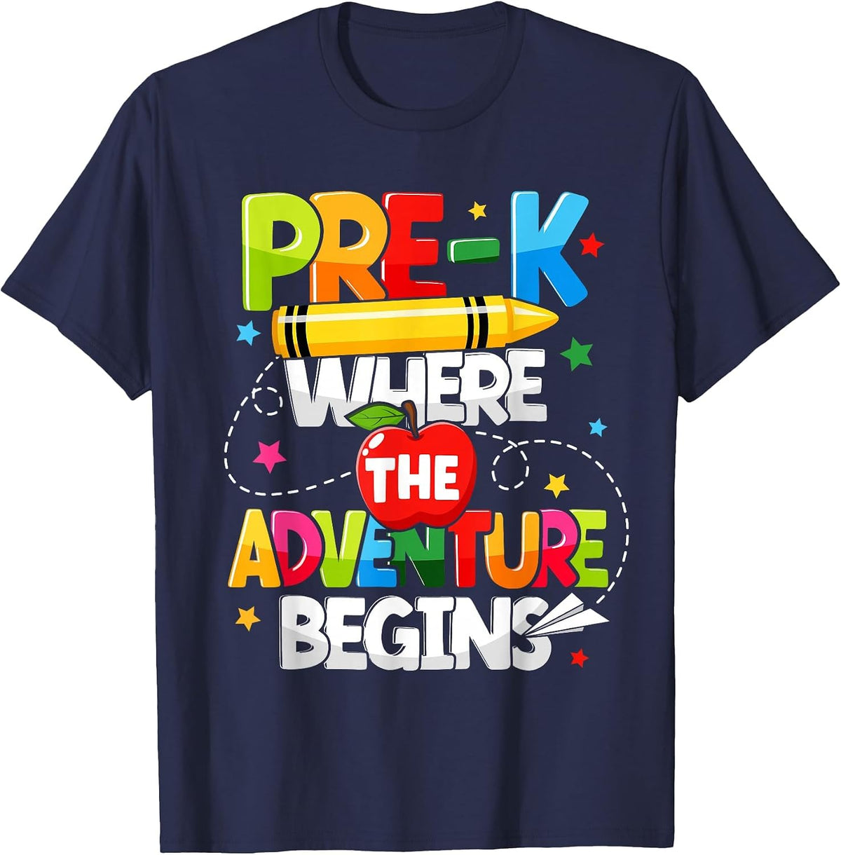 Pre-K Where The Adventure Begins Back to School Teacher T-Shirt - Navy Blue